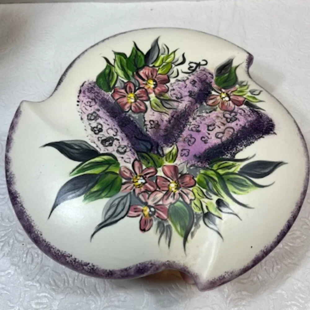 VTG Hand Painted 2 Piece Floral Ceramic Box w/Lid 9